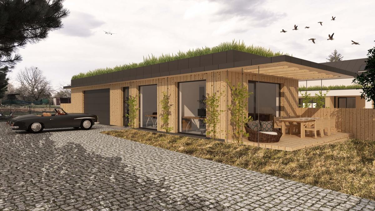 design of offices in a family house green roof